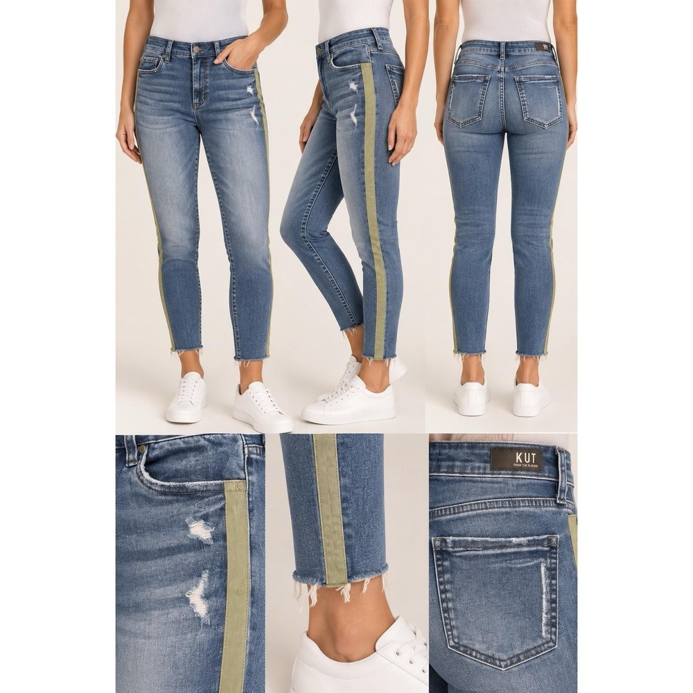 KUT From The Kloth Connie Jeans Womens 8 High Rise Skinny Green Stripe KP1205MA2